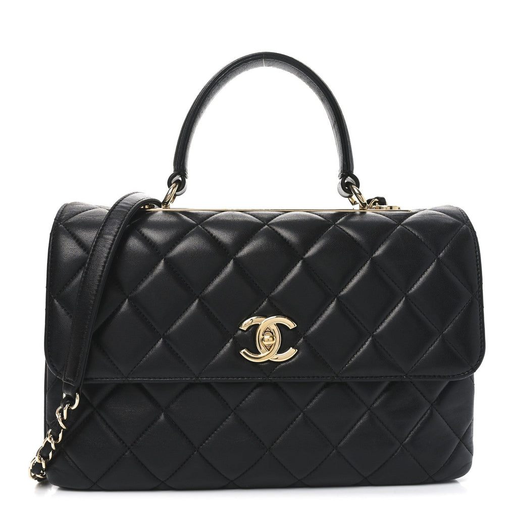 Lambskin Quilted Medium Trendy CC Flap Dual Handle Bag Black