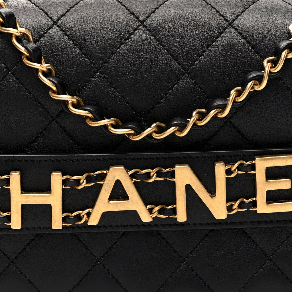 Calfskin Quilted Enchained Flap Black