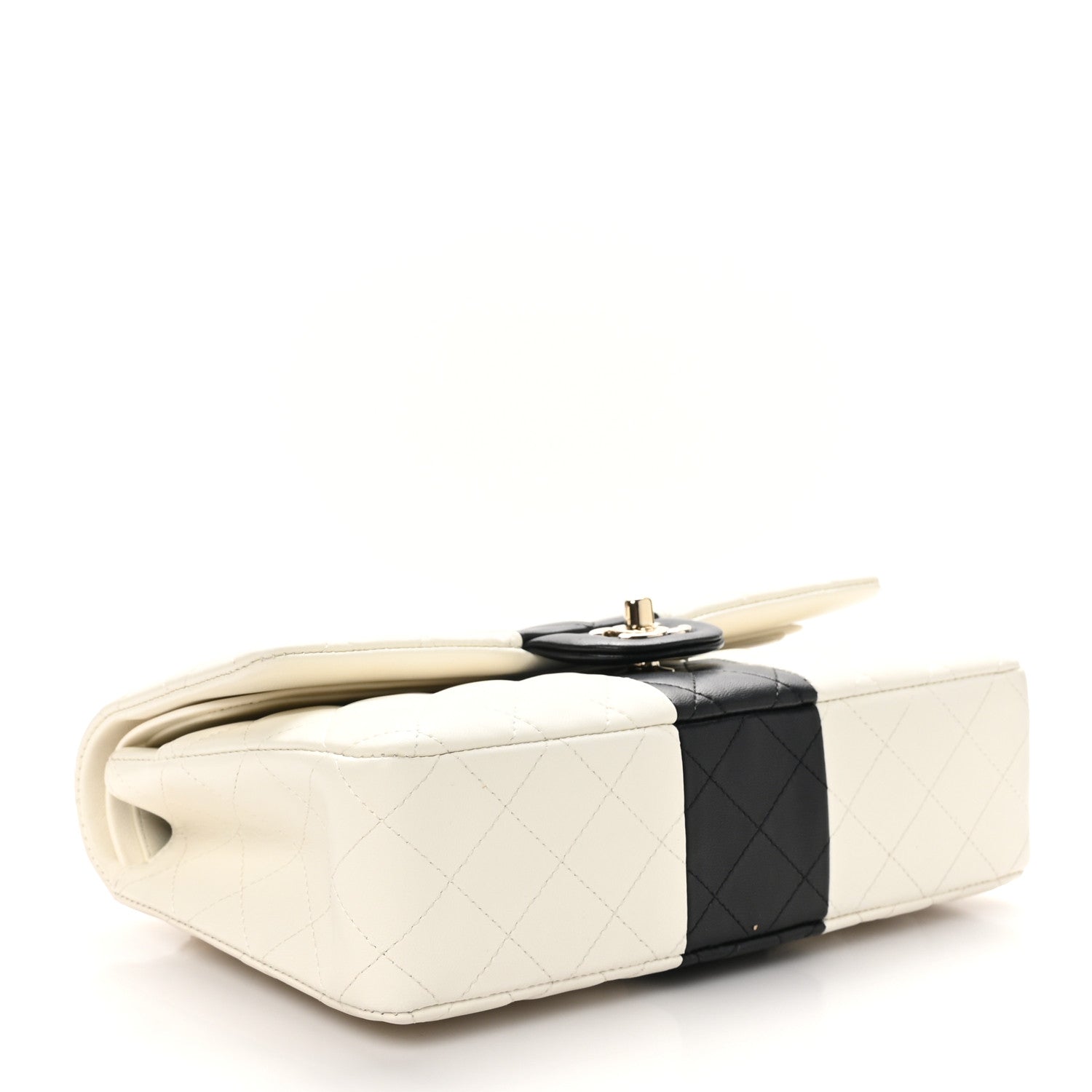 Lambskin Quilted Medium Double Flap White Black