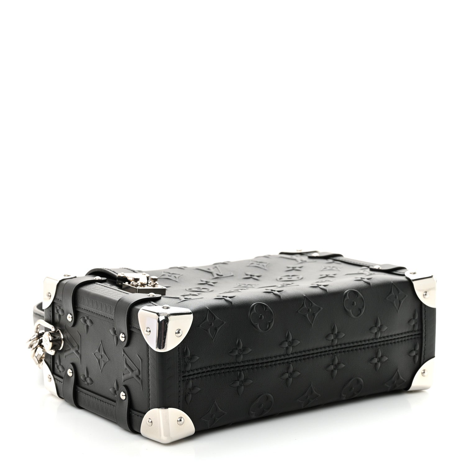 Calfskin Debossed Monogram Side Trunk Black