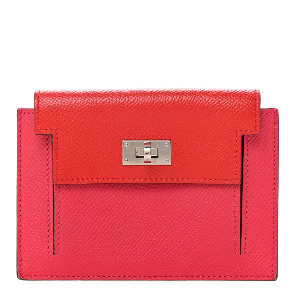 Epsom Tri-Color Kelly Pocket Compact Wallet Rouge Coeur Rose Extreme Bleu Zanzibar