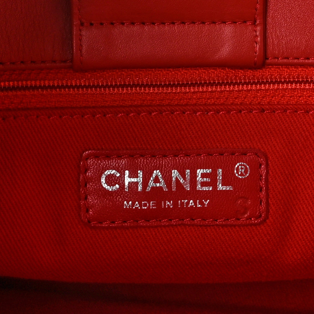 Calfskin Perforated Up In The Air East West Tote Red