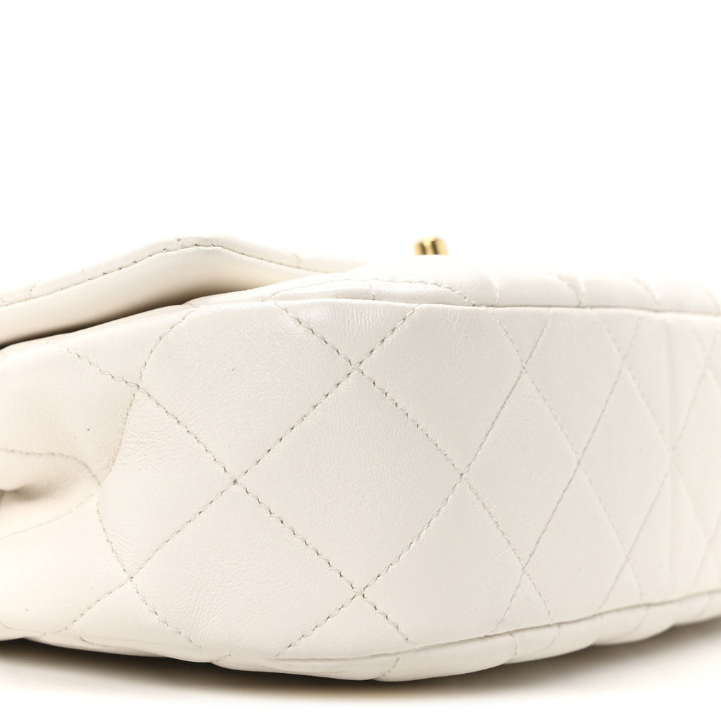 Lambskin Quilted Small Enamel Logo Chain Flap White