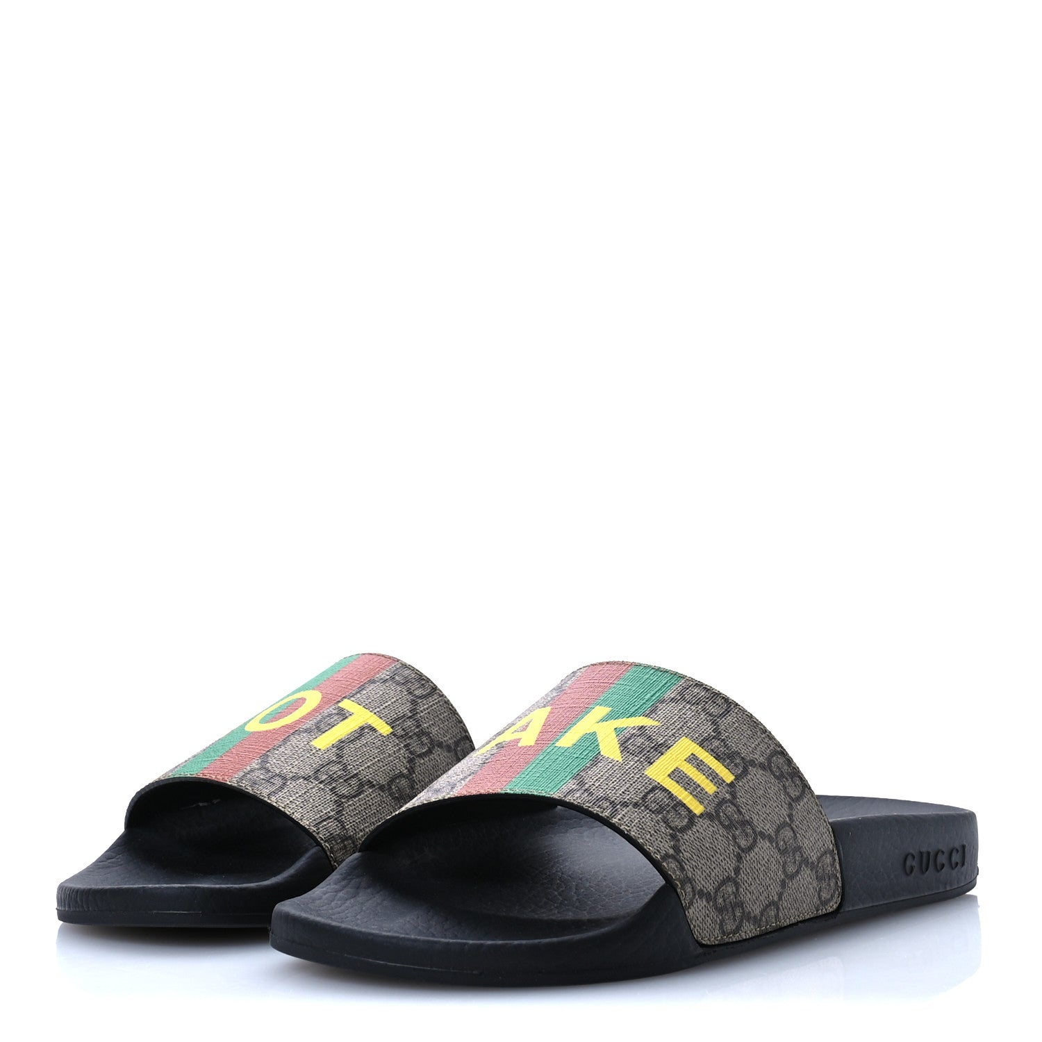 GG Supreme Monogram Fake/Not Slide Sandals 37 Beige Ebony
