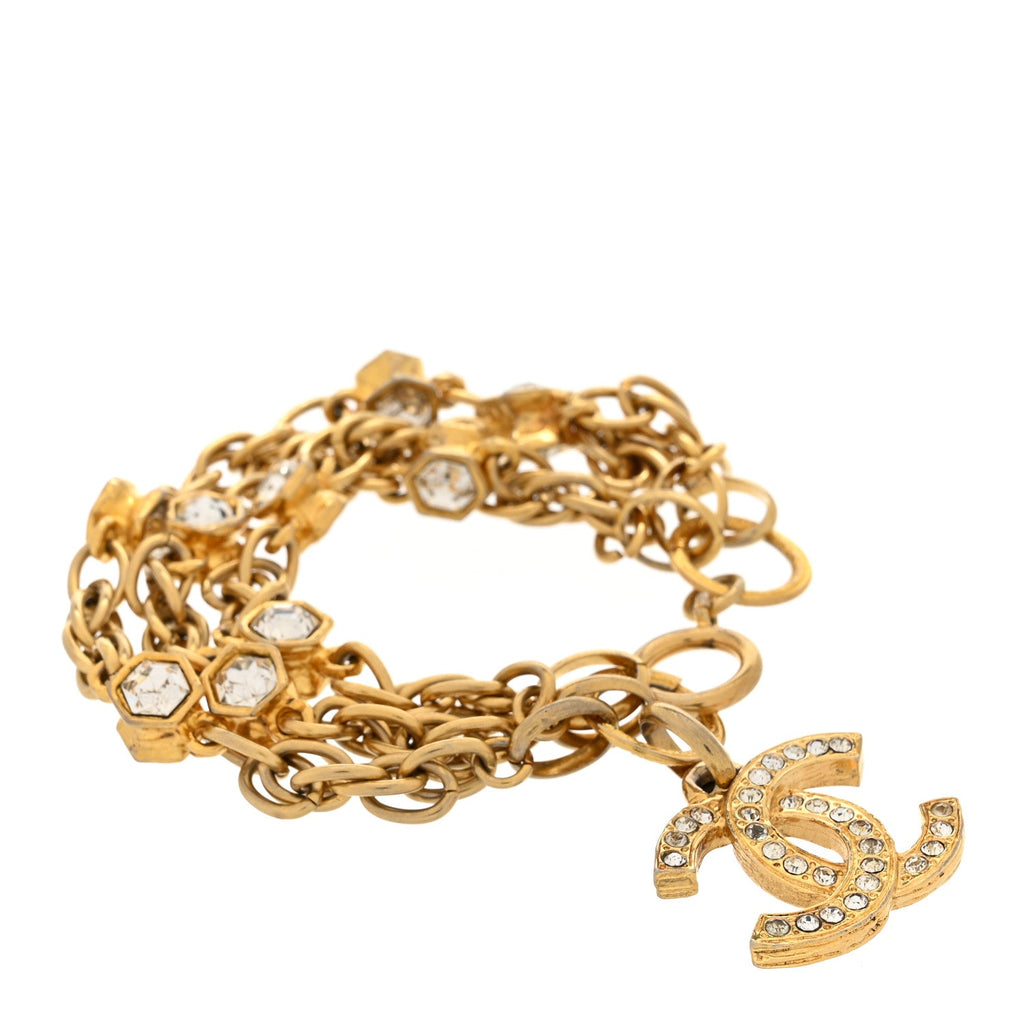 Crystal Multistrand Chain CC Bracelet Gold