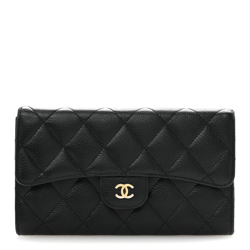 Caviar Quilted Large Flap Wallet Black