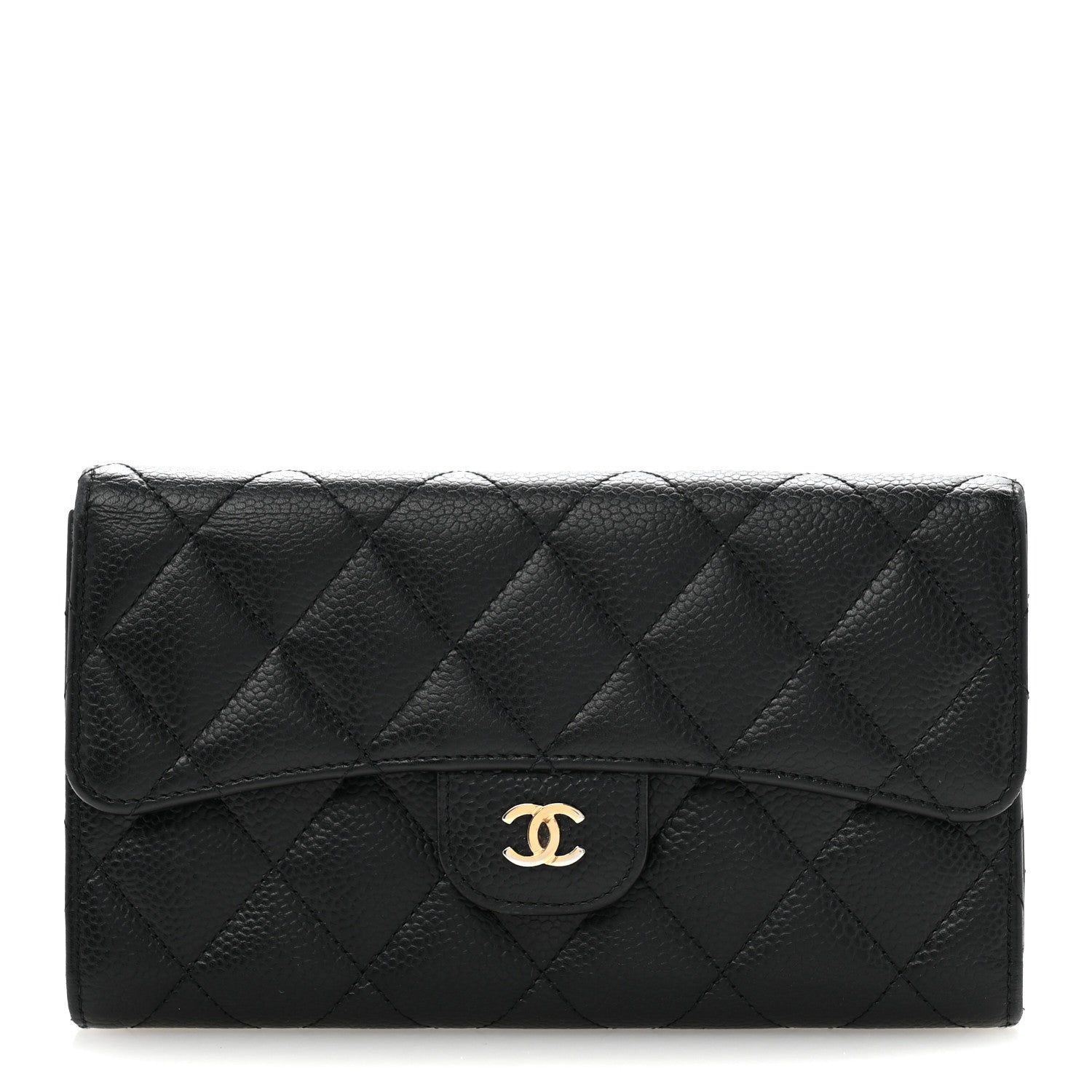 Caviar Quilted Large Flap Wallet Black