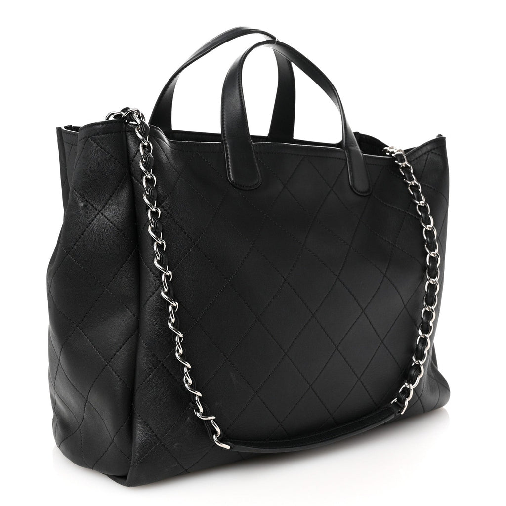 Calfskin Stitched Large Lady Coco Shopping Tote Black