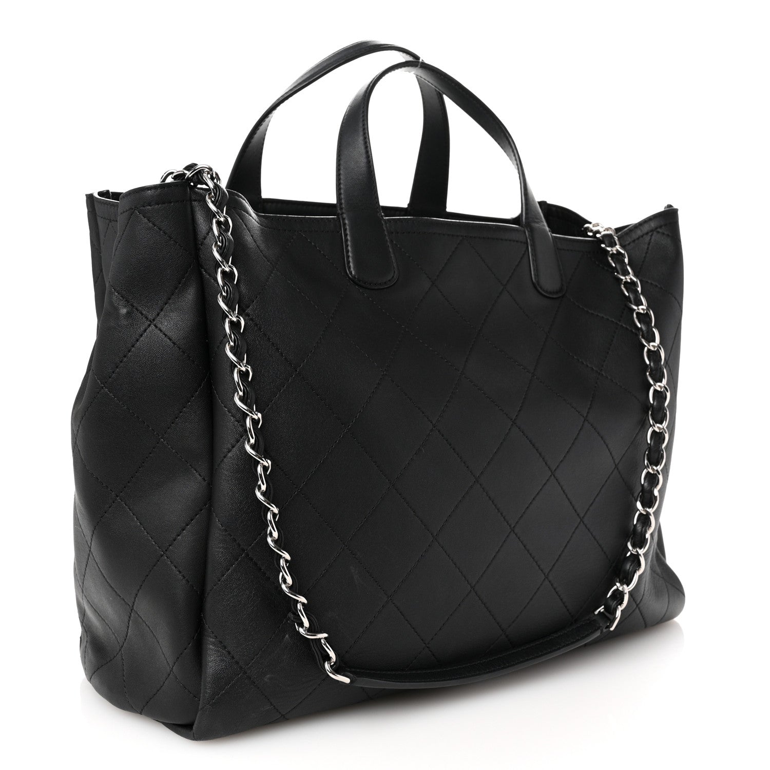 Calfskin Stitched Large Lady Coco Shopping Tote Black
