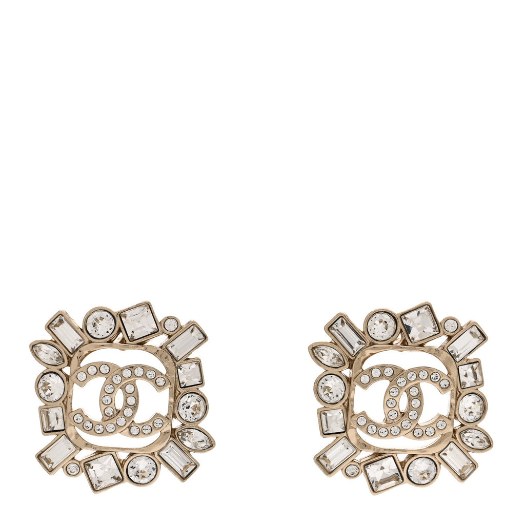 Metal Crystal Baguette High Society CC Earrings Gold