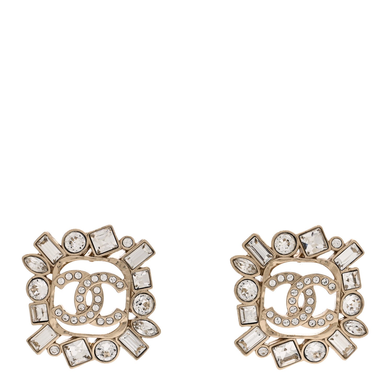Metal Crystal Baguette High Society CC Earrings Gold