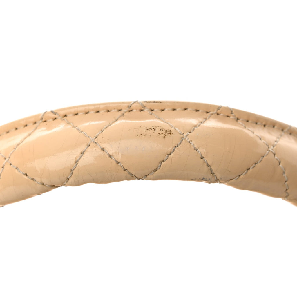 Patent Quilted Top Handle Single Flap Light Beige