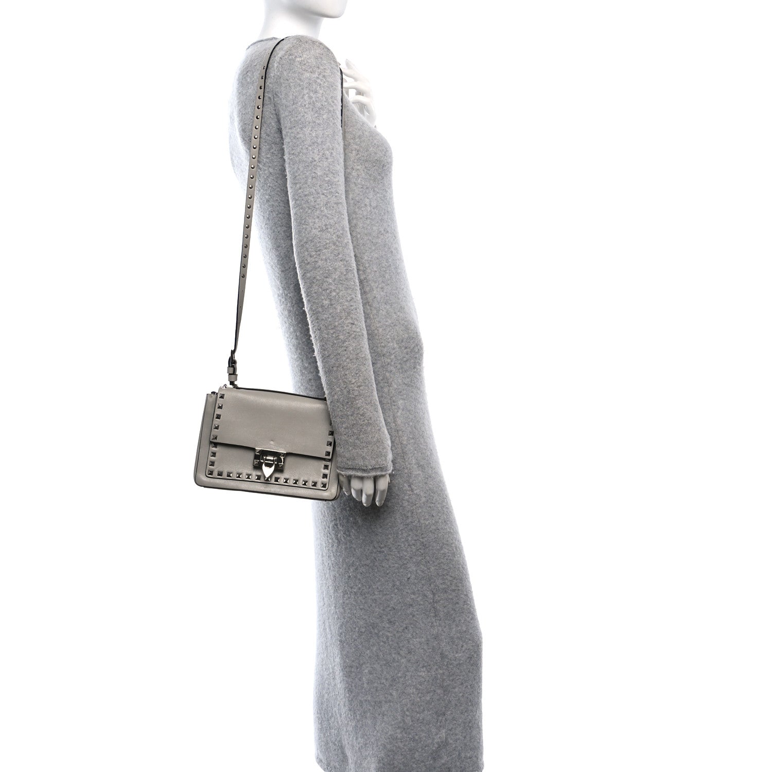Grained Calfskin Small Rockstud Crossbody Opal Grey