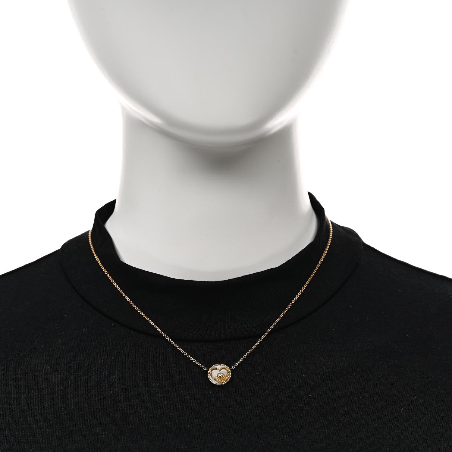 18K Yellow Gold Diamond Mother of Pearl Rose Des Vents Heart Necklace