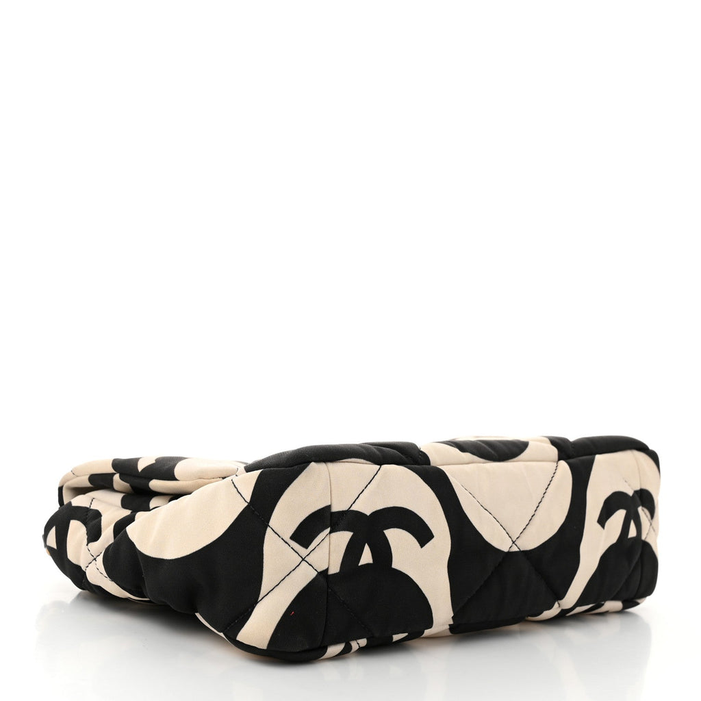Fabric Printed Medium Chanel 19 Flap Black Ecru