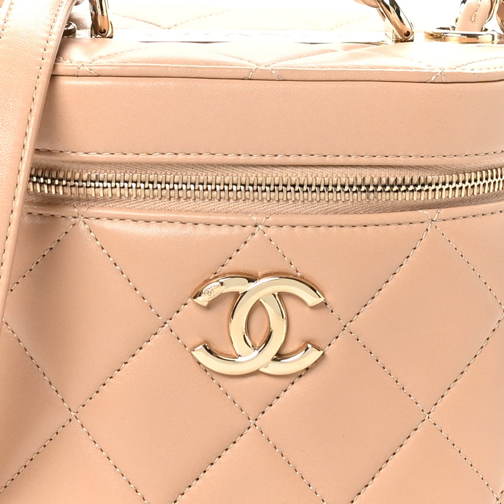 Lambskin Quilted Trendy Vanity Case Beige