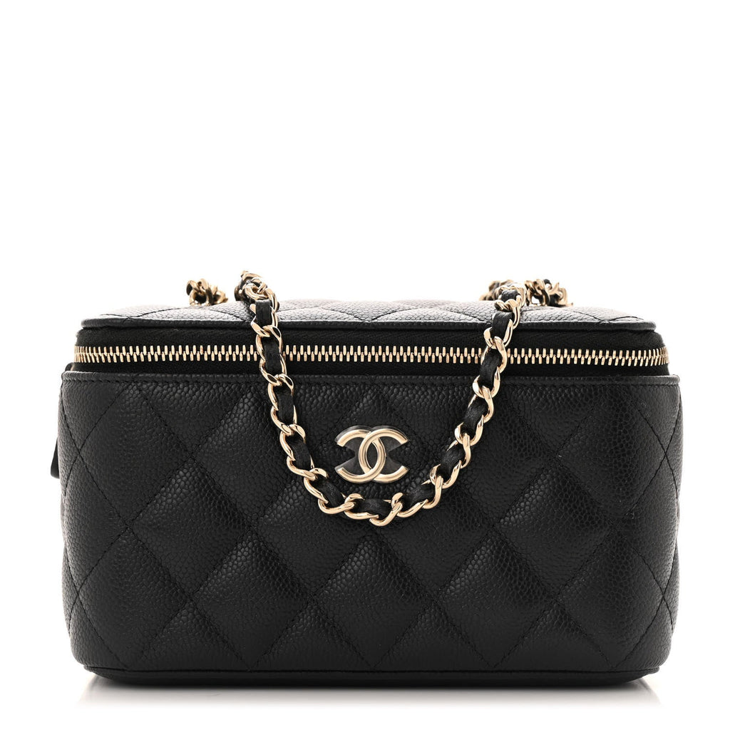 Caviar Quilted Small Tiny CC Vanity Case With Chain Black