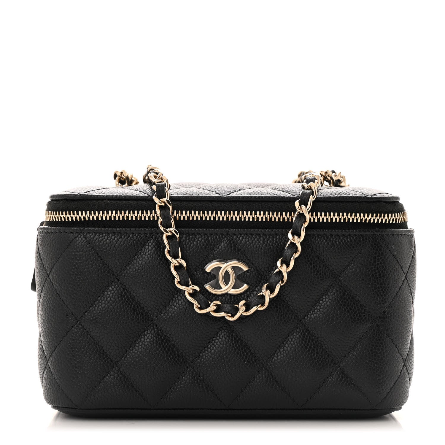 Caviar Quilted Small Tiny CC Vanity Case With Chain Black