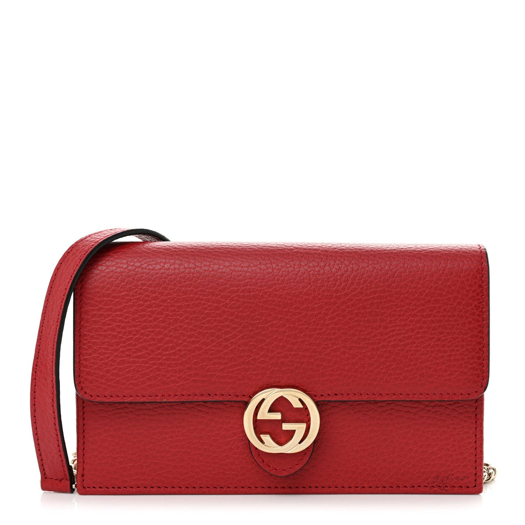 Dollar Calfskin Interlocking G Chain Wallet Red