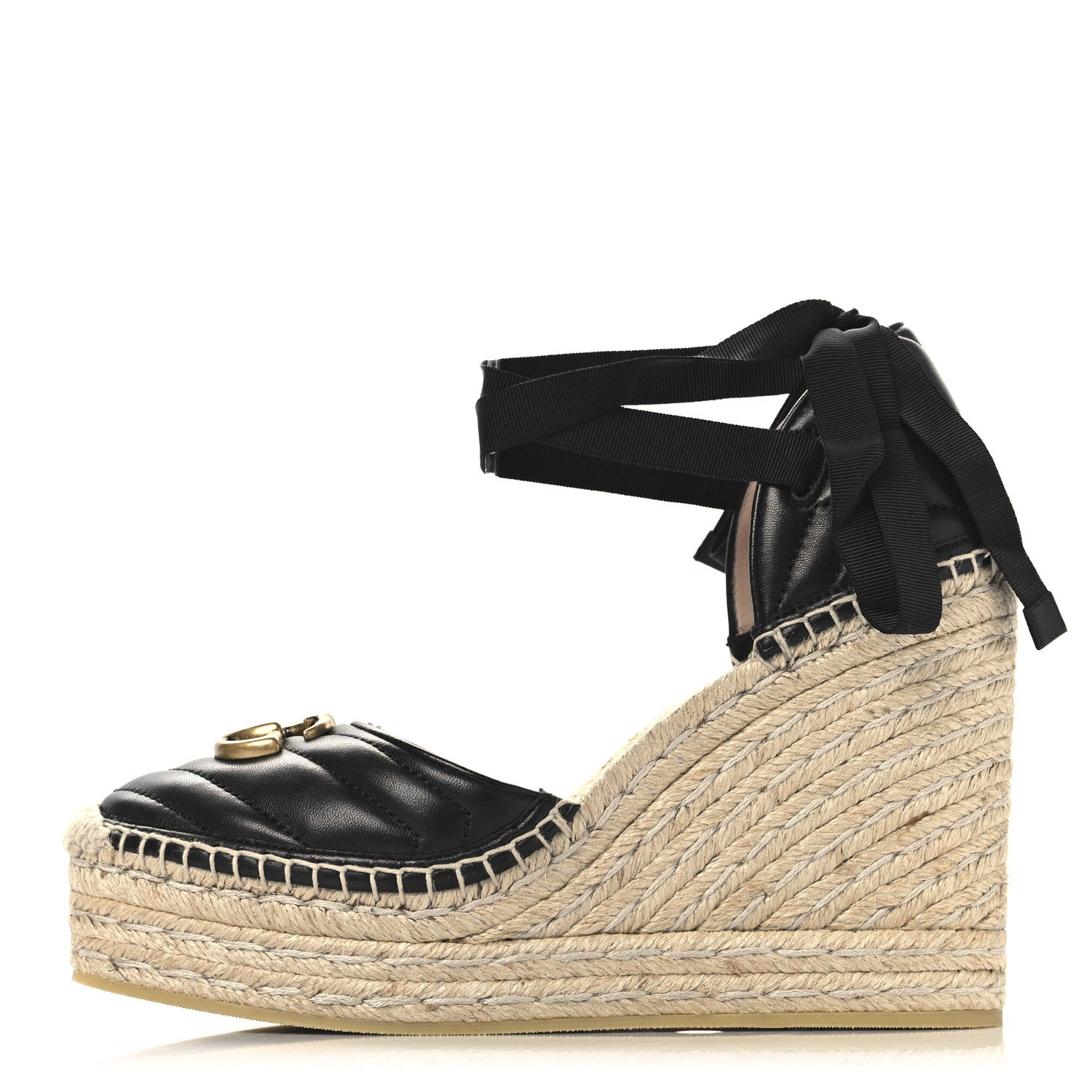 Nappa Matelasse GG Marmont Ankle Wrap Platform 35/120mm Espadrille Wedges 40.5 Black