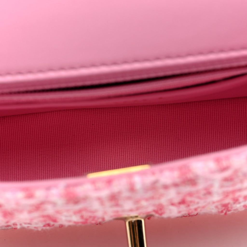Tweed Resin Quilted Mini Heart Square Flap Pink White