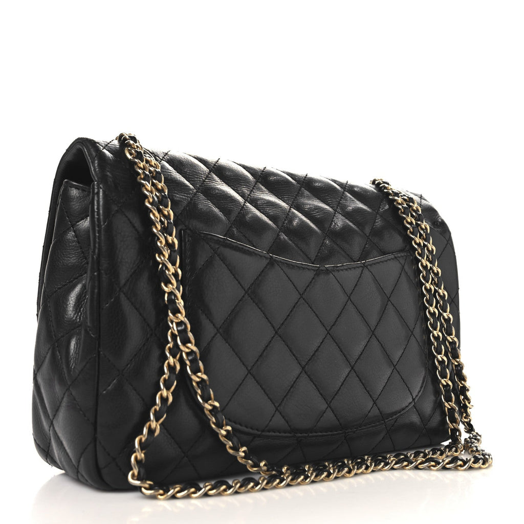 Calfskin Quilted Rock The Corner Flap Black