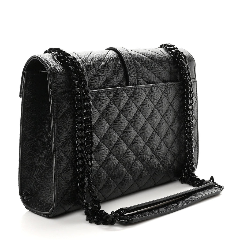 Grain De Poudre Textured Mixed Matelasse Triquilt Medium Monogram Monochrome Satchel Black
