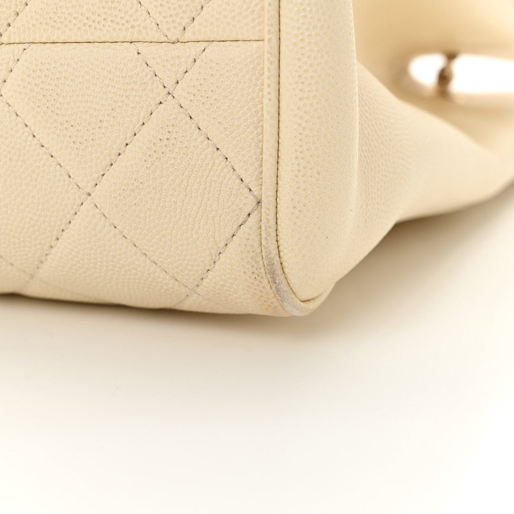Caviar Quilted In Out Flap Shopping Tote White