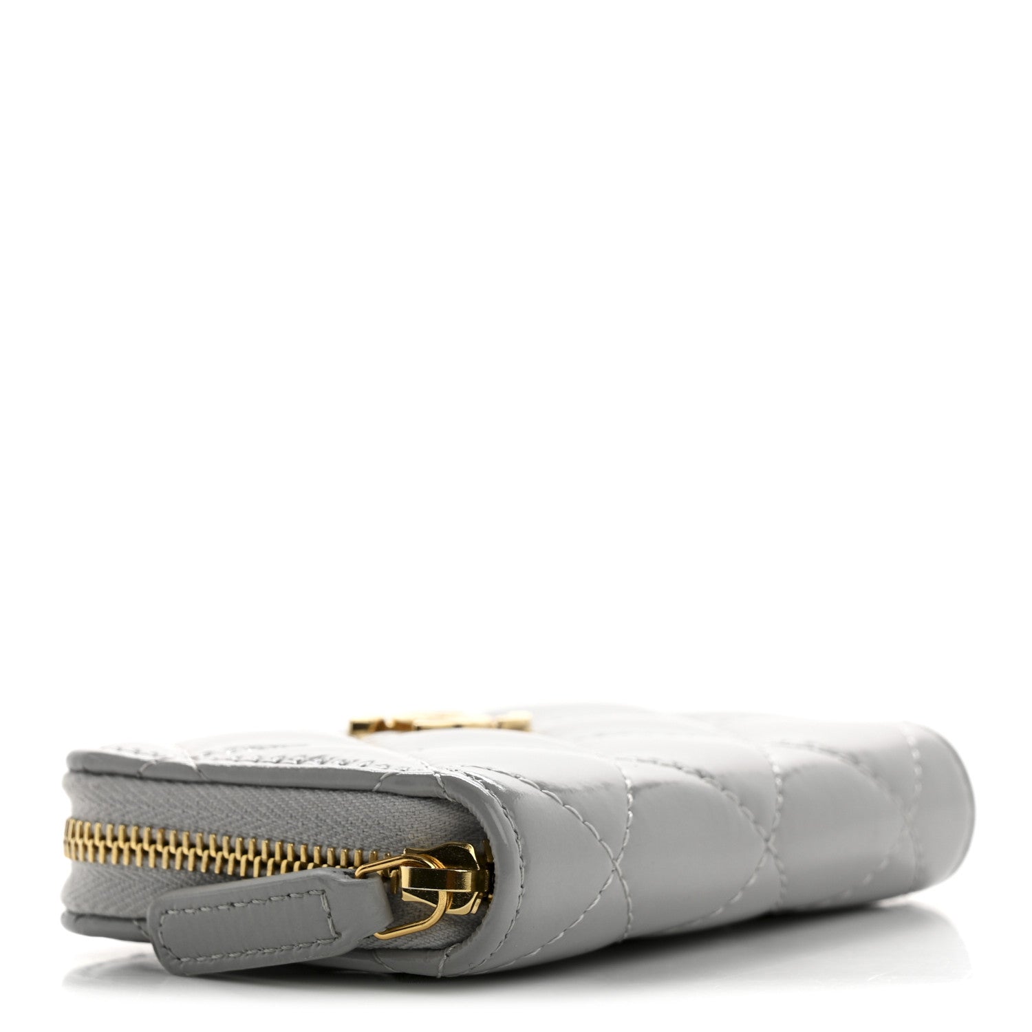 Shiny Lambskin Quilted Textured CC Zip Coin Purse Gris
