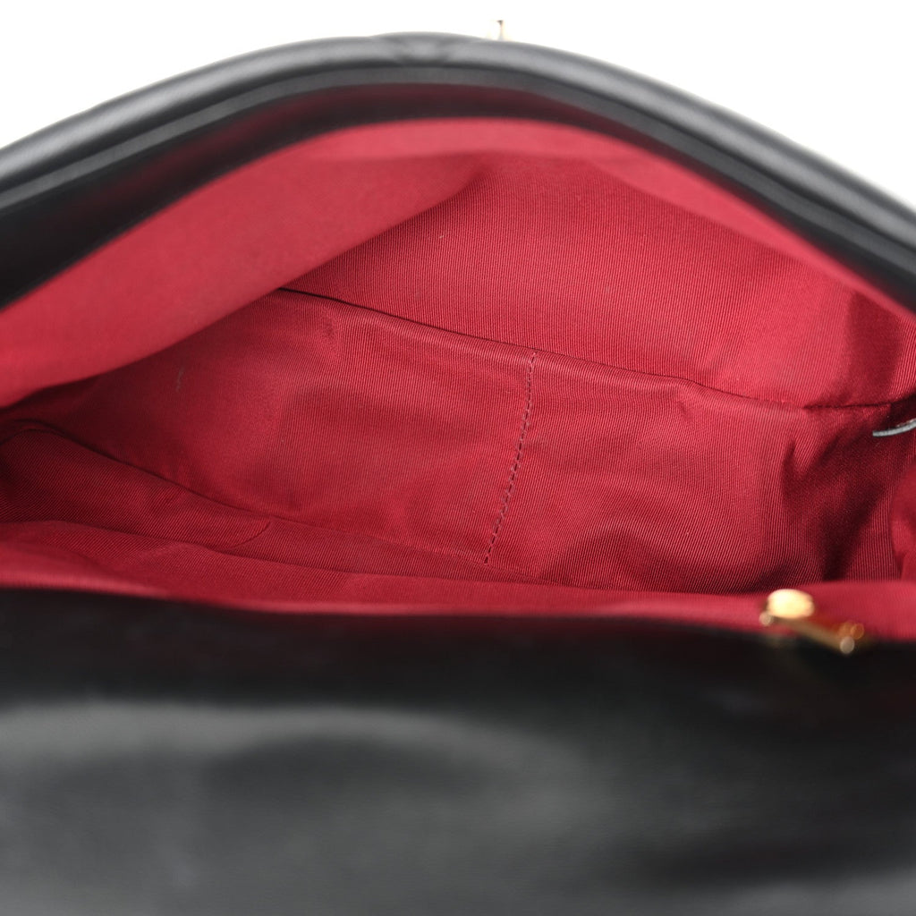 Shiny Goatskin Quilted Large Chanel 19 Flap Black