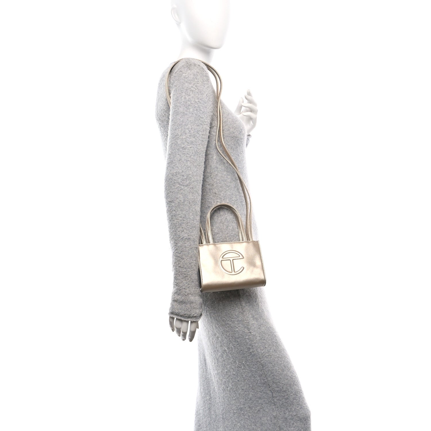 Metallic Vegan Leather Small Shopping Bag Gold
