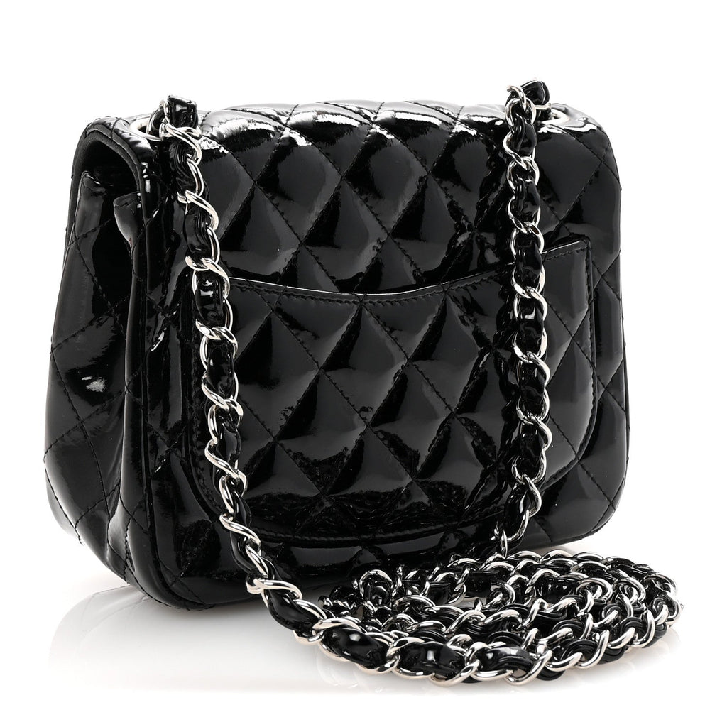 Patent Calfskin Quilted Mini Square Flap Black