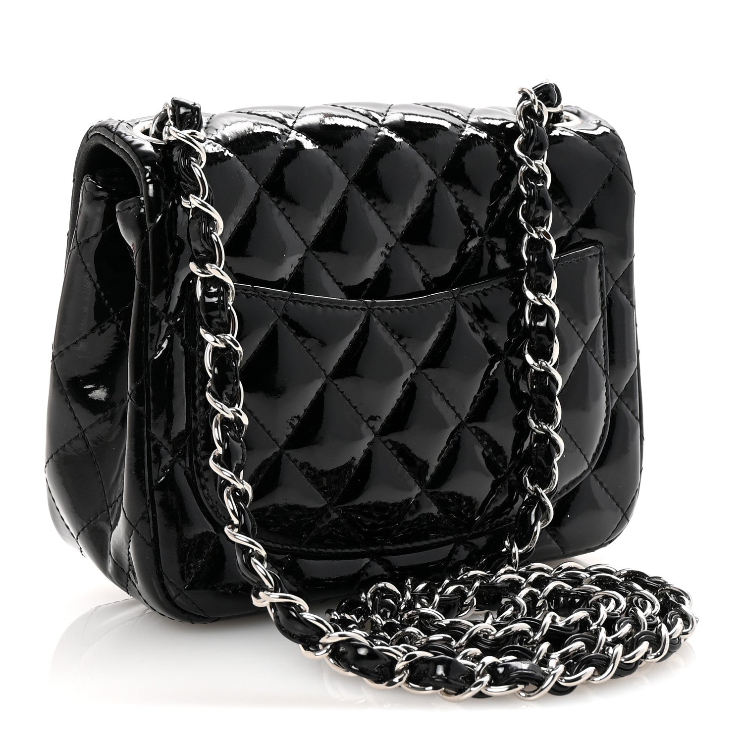 Patent Calfskin Quilted Mini Square Flap Black