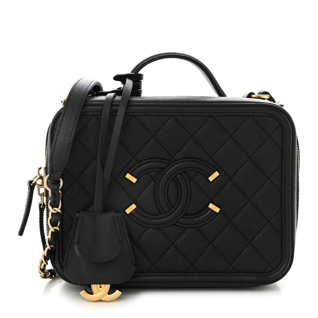 Caviar Quilted Medium CC Filigree Vanity Case Black
