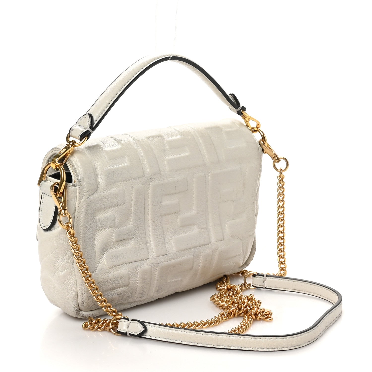 Nappa FF 1974 Embossed Mini Baguette White