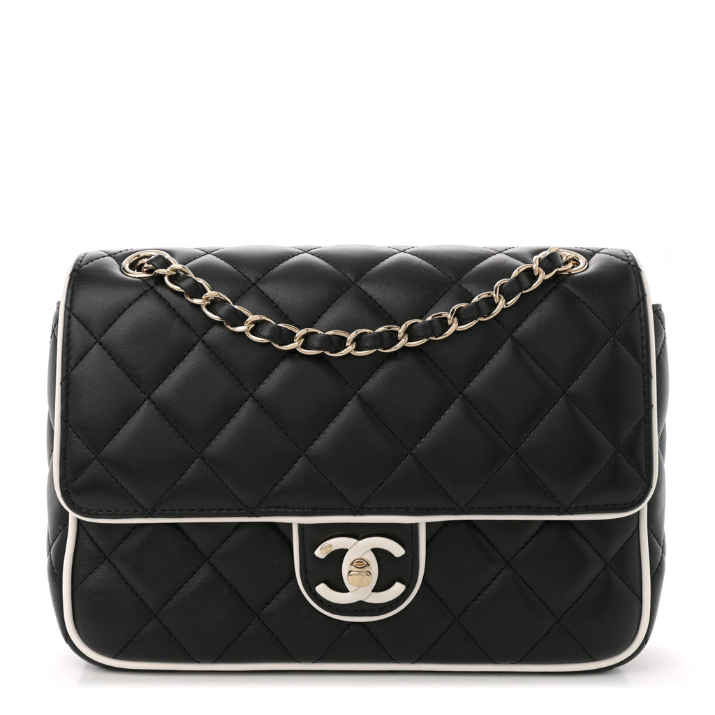 Lambskin Quilted Resin CC Flap Bag Black White