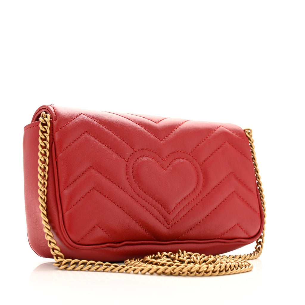 Calfskin Matelasse Super Mini GG Marmont Shoulder Bag Hibiscus Red