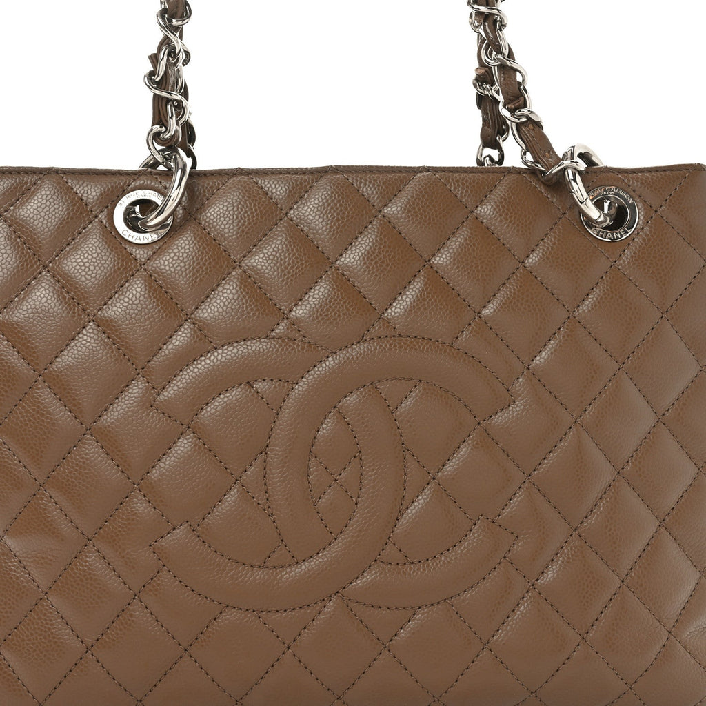 Caviar Quilted Grand Shopping Tote GST Dark Beige