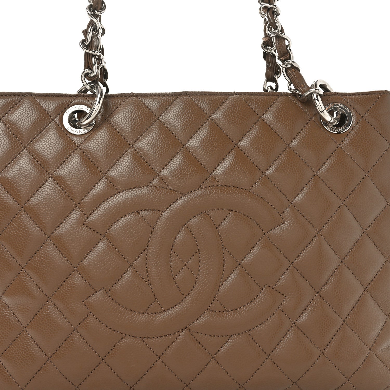 Caviar Quilted Grand Shopping Tote GST Dark Beige