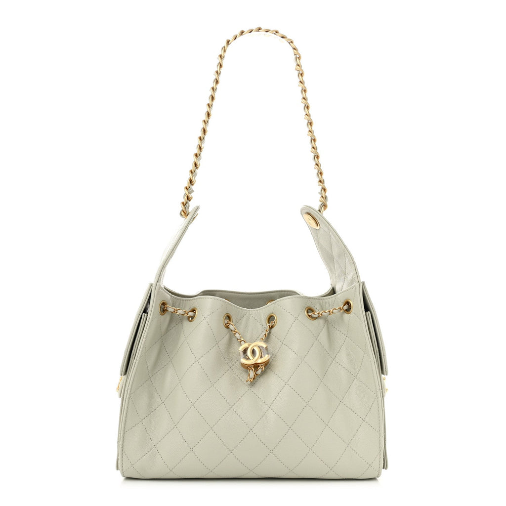 Caviar Quilted Small Chanel 25 Handbag Light Grey