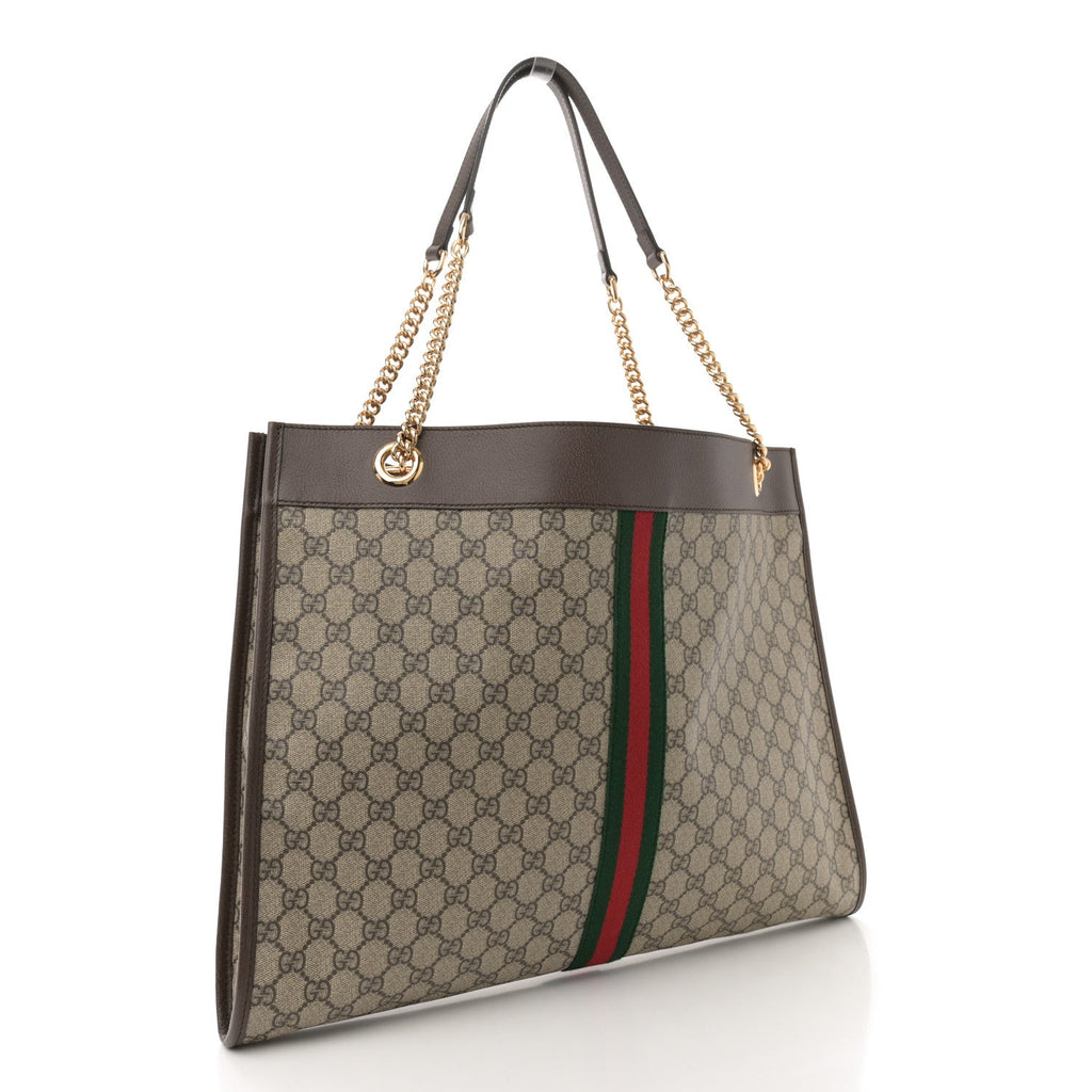 GG Supreme Monogram Large Rajah Chain Tote Beige New Acero