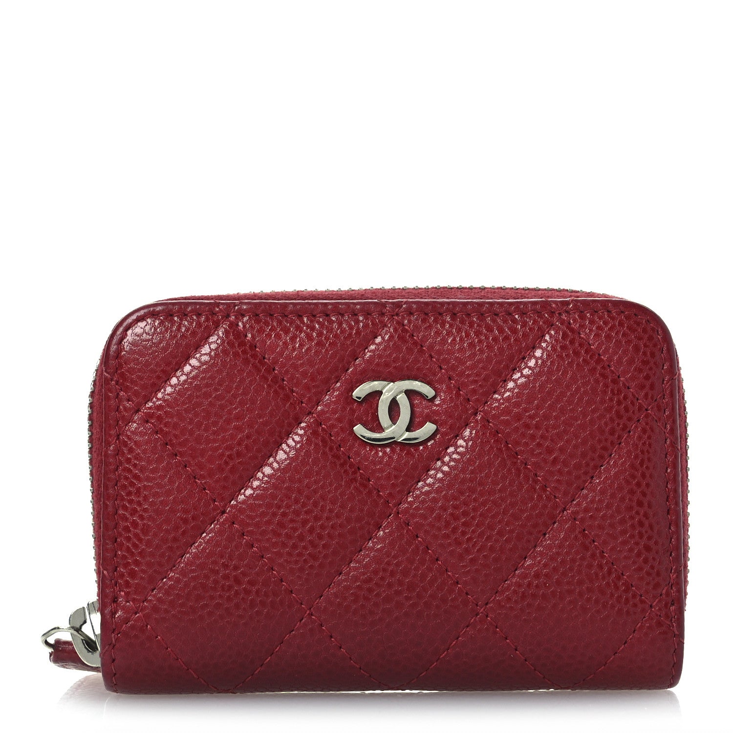 Caviar Quilted Zip Coin Purse Red
