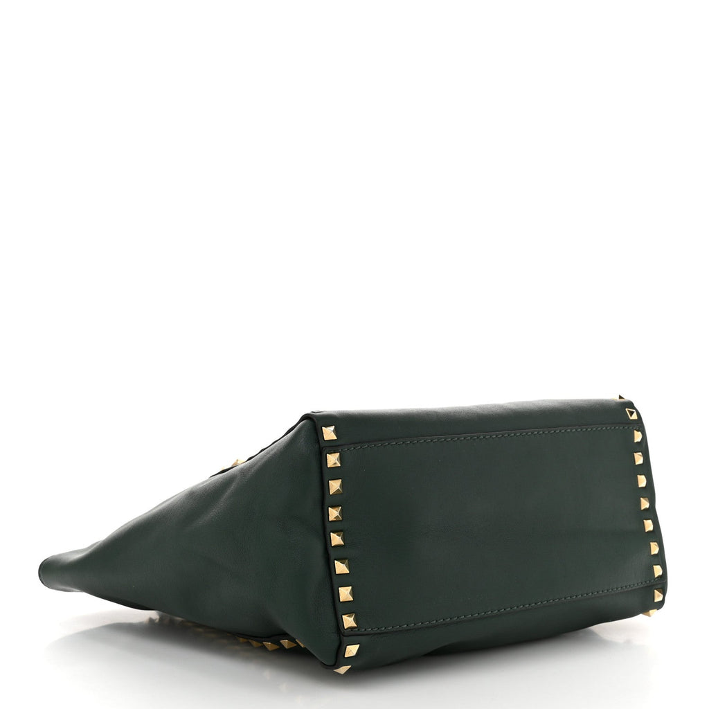 Vitello Rockstud Double Handle Tote  Smeraldo