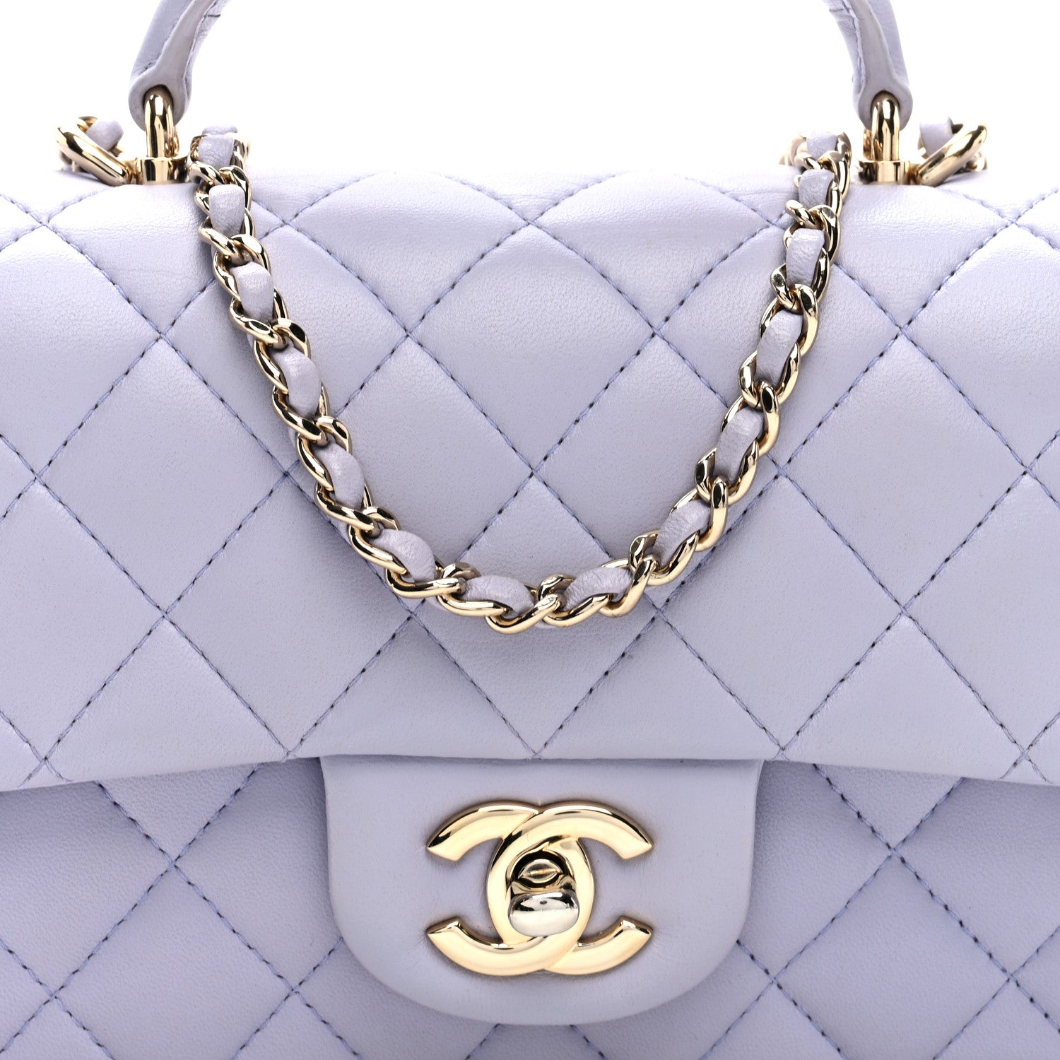 Lambskin Quilted Mini Top Handle Rectangular Flap Light Purple