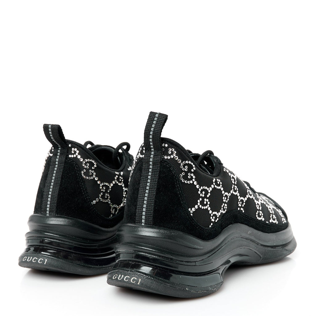 Tela Retino Mesh Crystal Suede GG Monogram Womens Gucci Run Sneakers 39 Black Silver