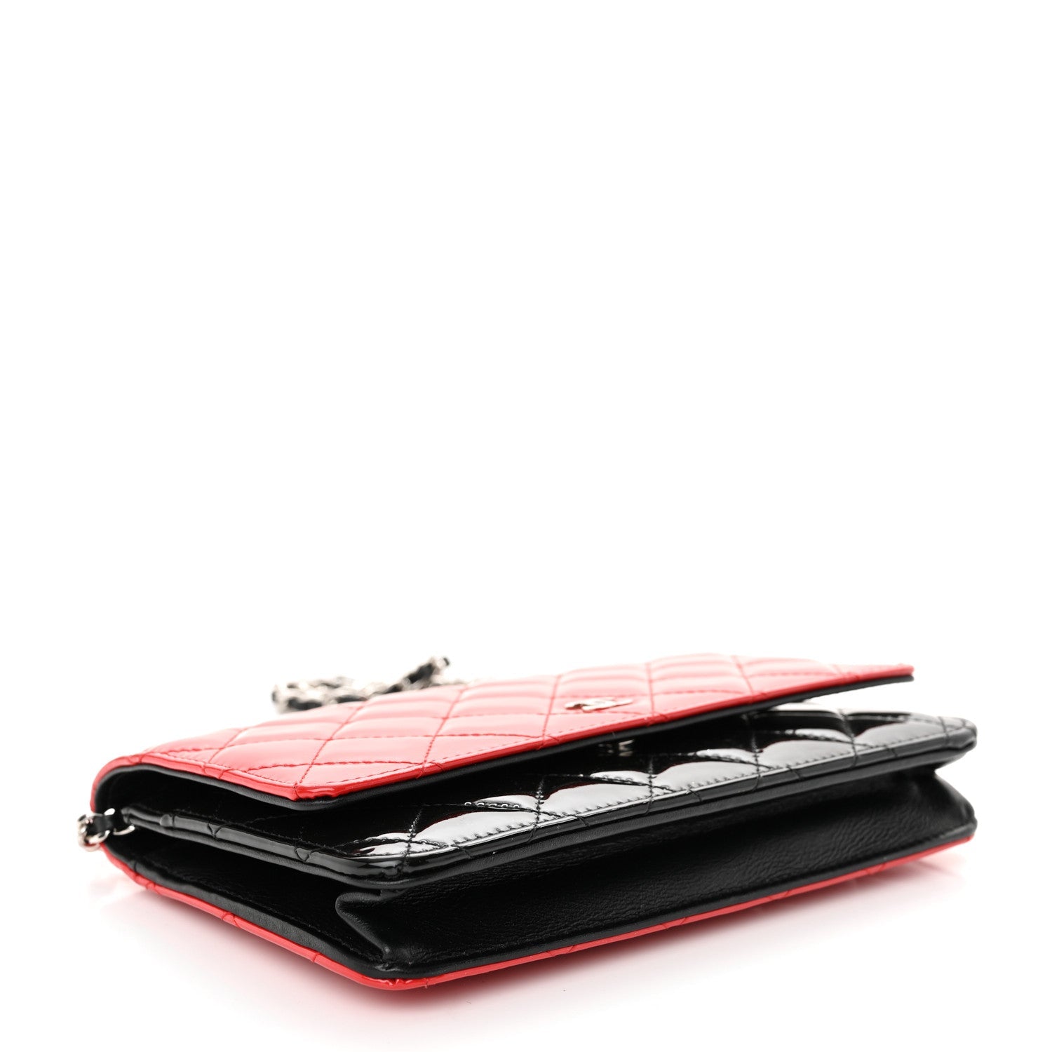Patent Quilted Bi-Color Wallet On Chain WOC Red Black