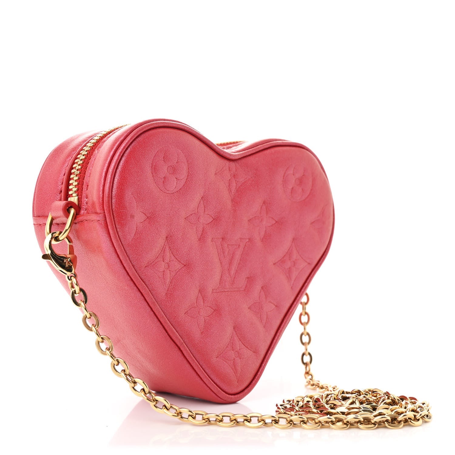 Lambskin Embossed Monogram Fall In Love Sac Coeur Heart Chain Bag Lipstick Red