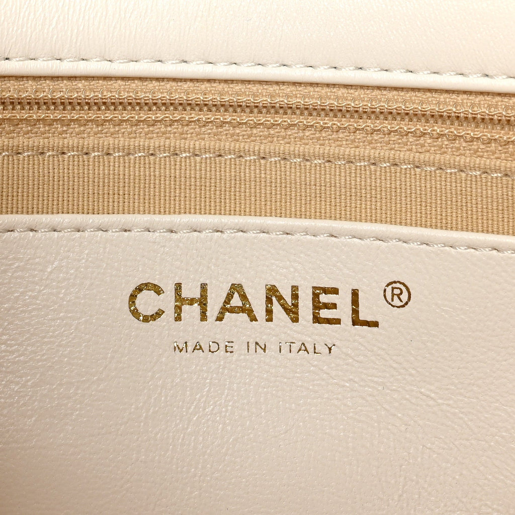 Lambskin Quilted Large CC Funky Town Flap White