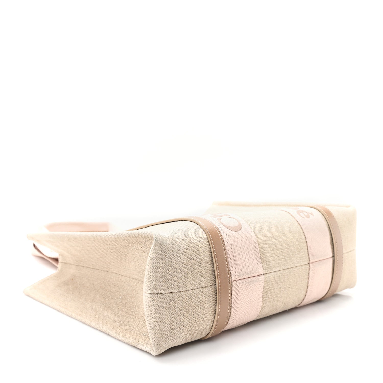 Linen Calfskin Medium Woody Ribbon Tote Blushy Beige