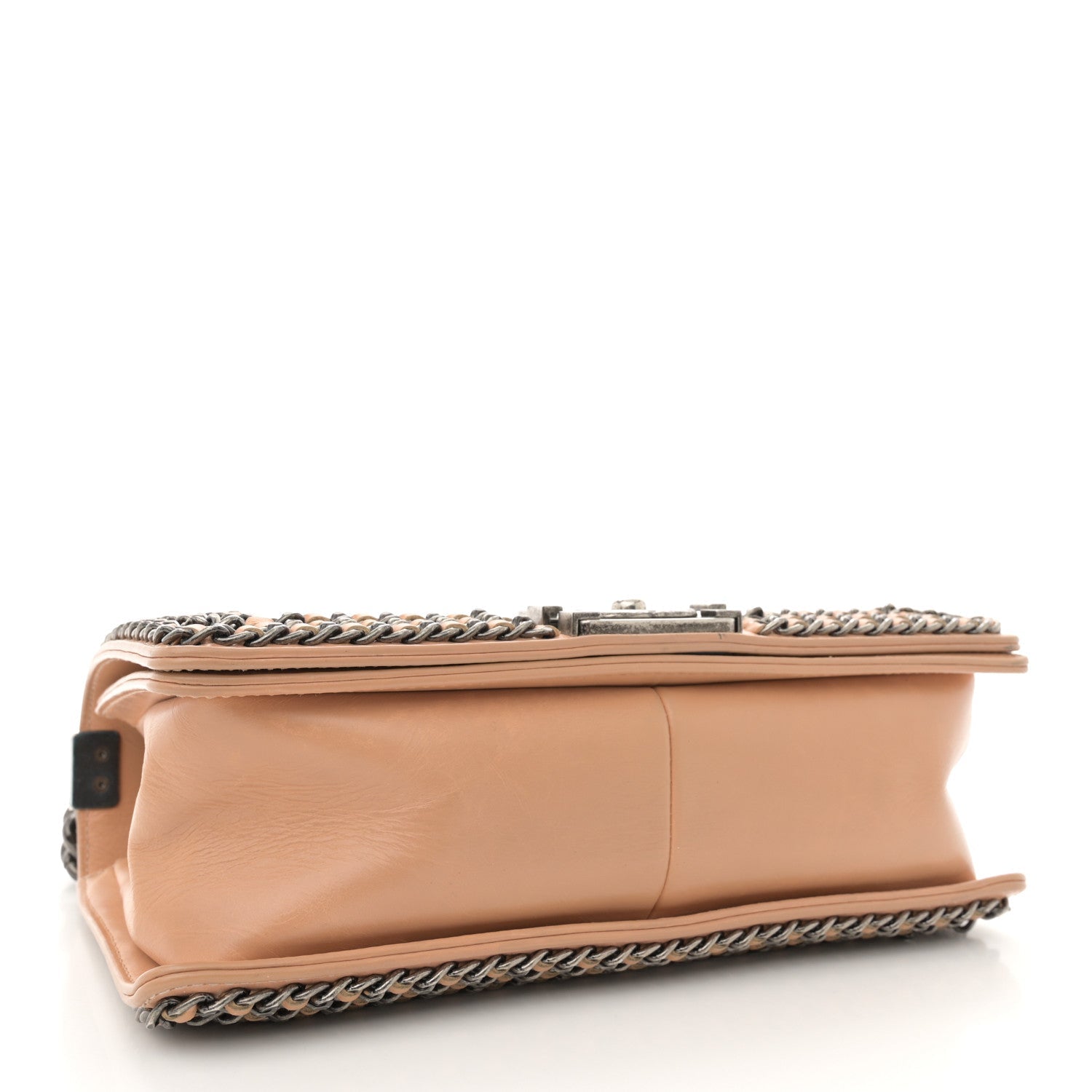 Glazed Calfskin Quilted Medium Boy Chained Flap Beige